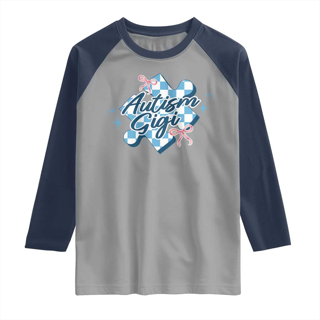 Autism Gigi Coquette Puzzle Piece Pink Bow Raglan Shirt TS11 Sport Gray Navy Print Your Wear