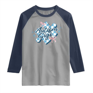 Autism Gigi Coquette Puzzle Piece Pink Bow Raglan Shirt TS11 Sport Gray Navy Print Your Wear