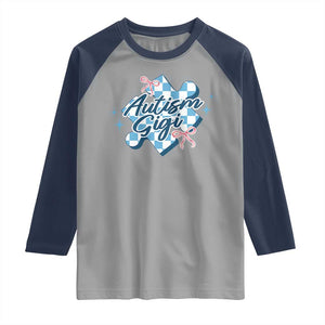 Autism Gigi Coquette Puzzle Piece Pink Bow Raglan Shirt TS11 Sport Gray Navy Print Your Wear
