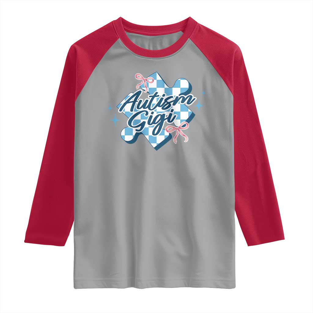 Autism Gigi Coquette Puzzle Piece Pink Bow Raglan Shirt TS11 Sport Gray Red Print Your Wear