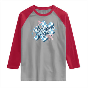 Autism Gigi Coquette Puzzle Piece Pink Bow Raglan Shirt TS11 Sport Gray Red Print Your Wear