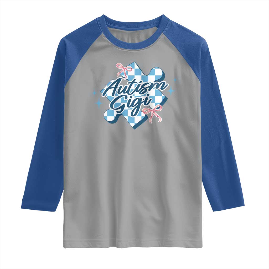 Autism Gigi Coquette Puzzle Piece Pink Bow Raglan Shirt TS11 Sport Gray Royal Print Your Wear