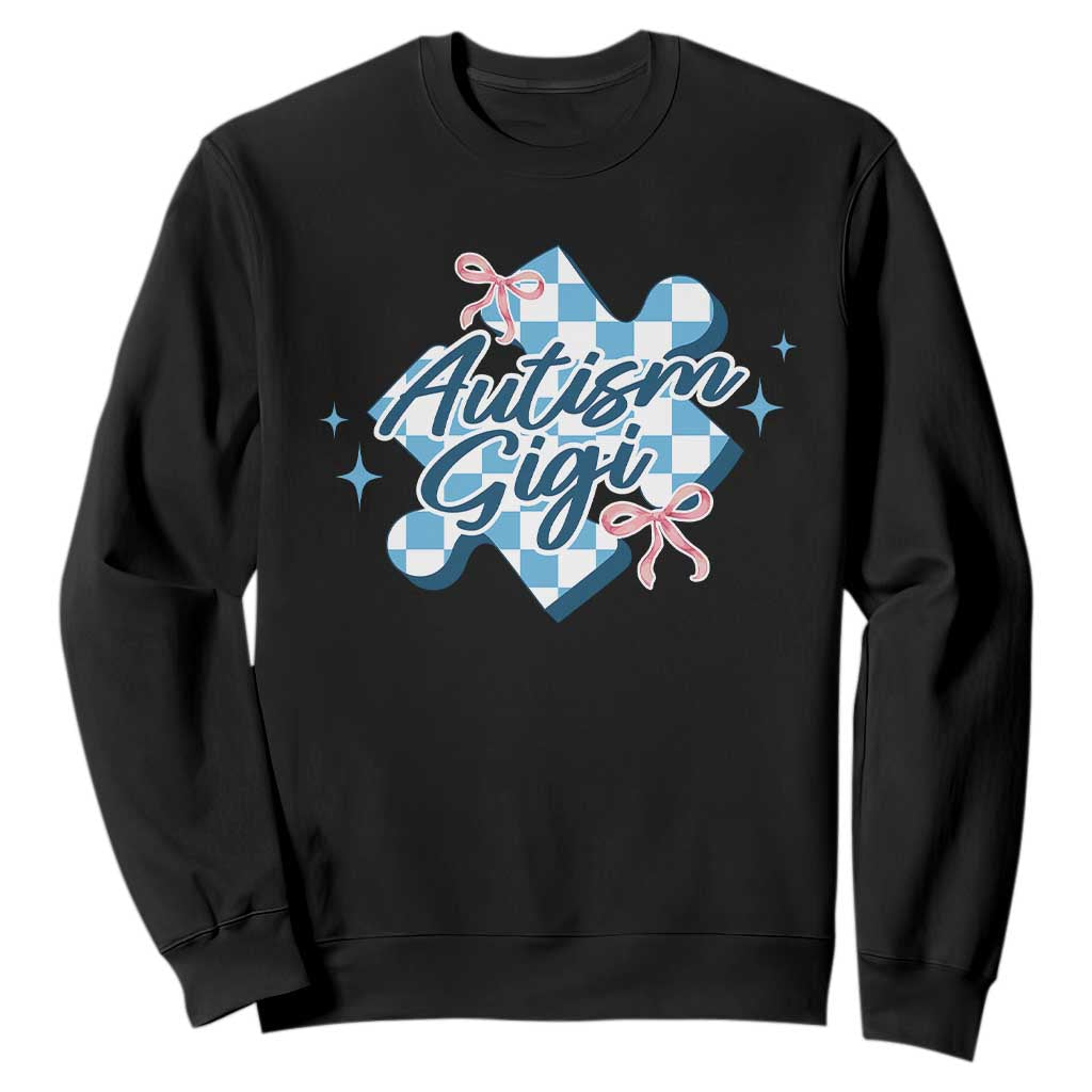 Autism Gigi Coquette Puzzle Piece Pink Bow Sweatshirt TS11 Black Print Your Wear