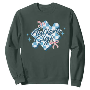 Autism Gigi Coquette Puzzle Piece Pink Bow Sweatshirt TS11 Dark Forest Green Print Your Wear
