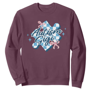 Autism Gigi Coquette Puzzle Piece Pink Bow Sweatshirt TS11 Maroon Print Your Wear