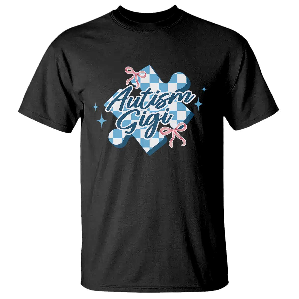 Autism Gigi Coquette Puzzle Piece Pink Bow T Shirt TS11 Black Print Your Wear