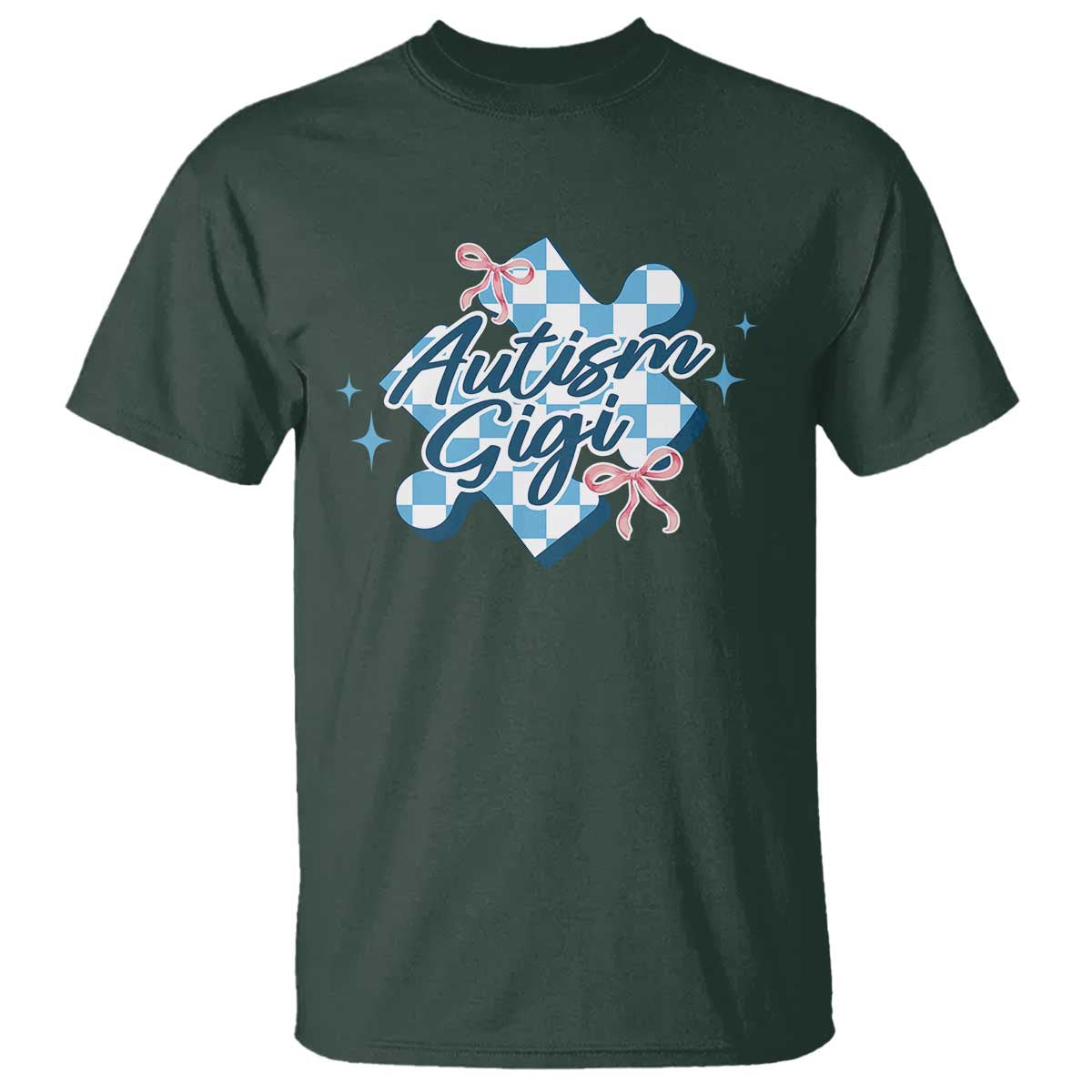 Autism Gigi Coquette Puzzle Piece Pink Bow T Shirt TS11 Dark Forest Green Print Your Wear