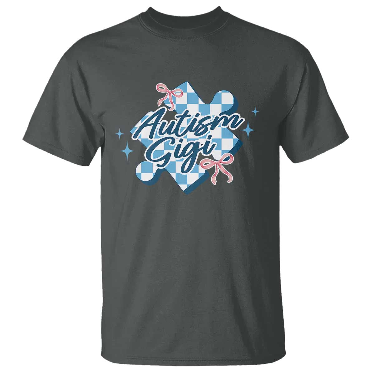 Autism Gigi Coquette Puzzle Piece Pink Bow T Shirt TS11 Dark Heather Print Your Wear