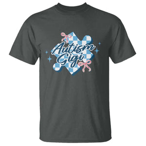 Autism Gigi Coquette Puzzle Piece Pink Bow T Shirt TS11 Dark Heather Print Your Wear