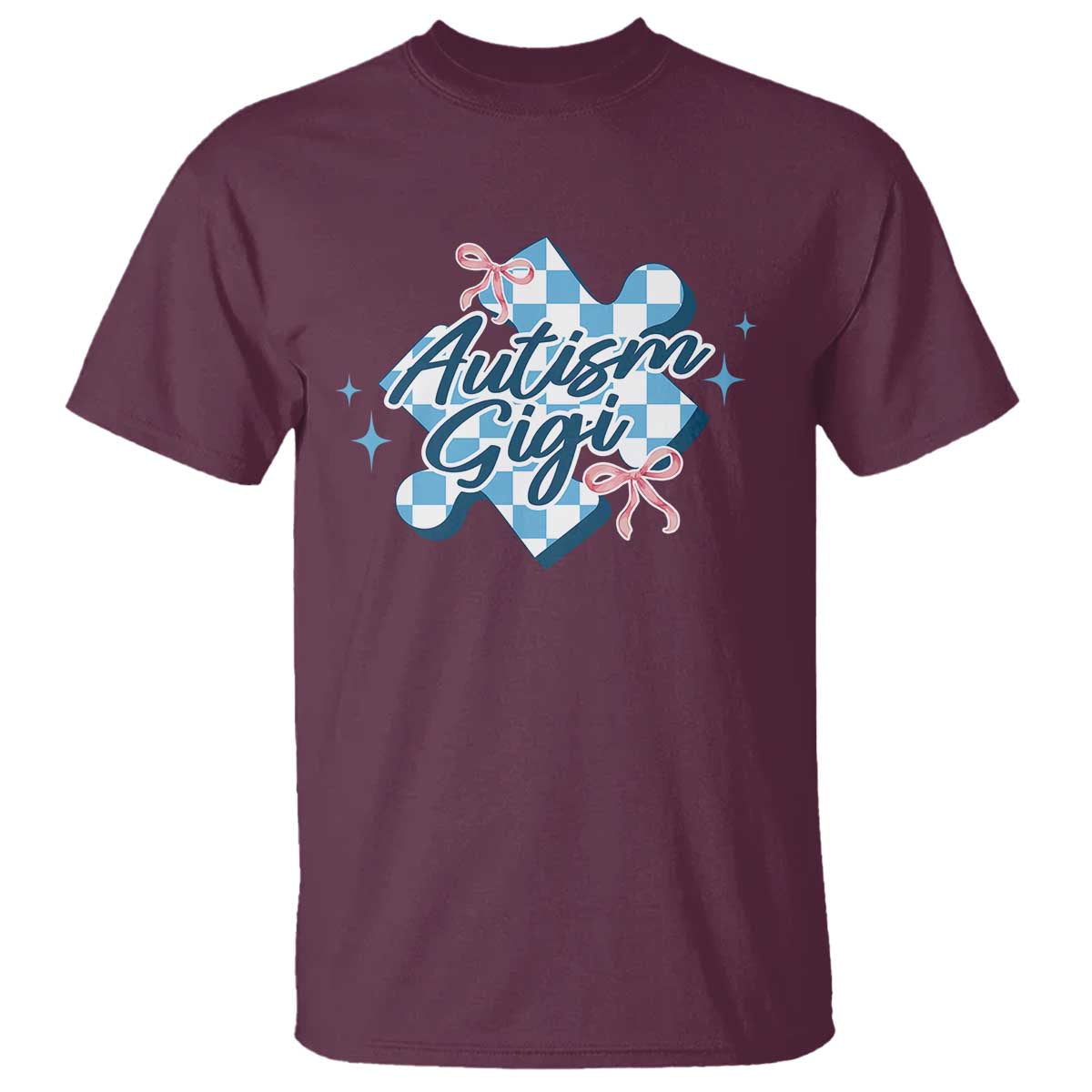Autism Gigi Coquette Puzzle Piece Pink Bow T Shirt TS11 Maroon Print Your Wear