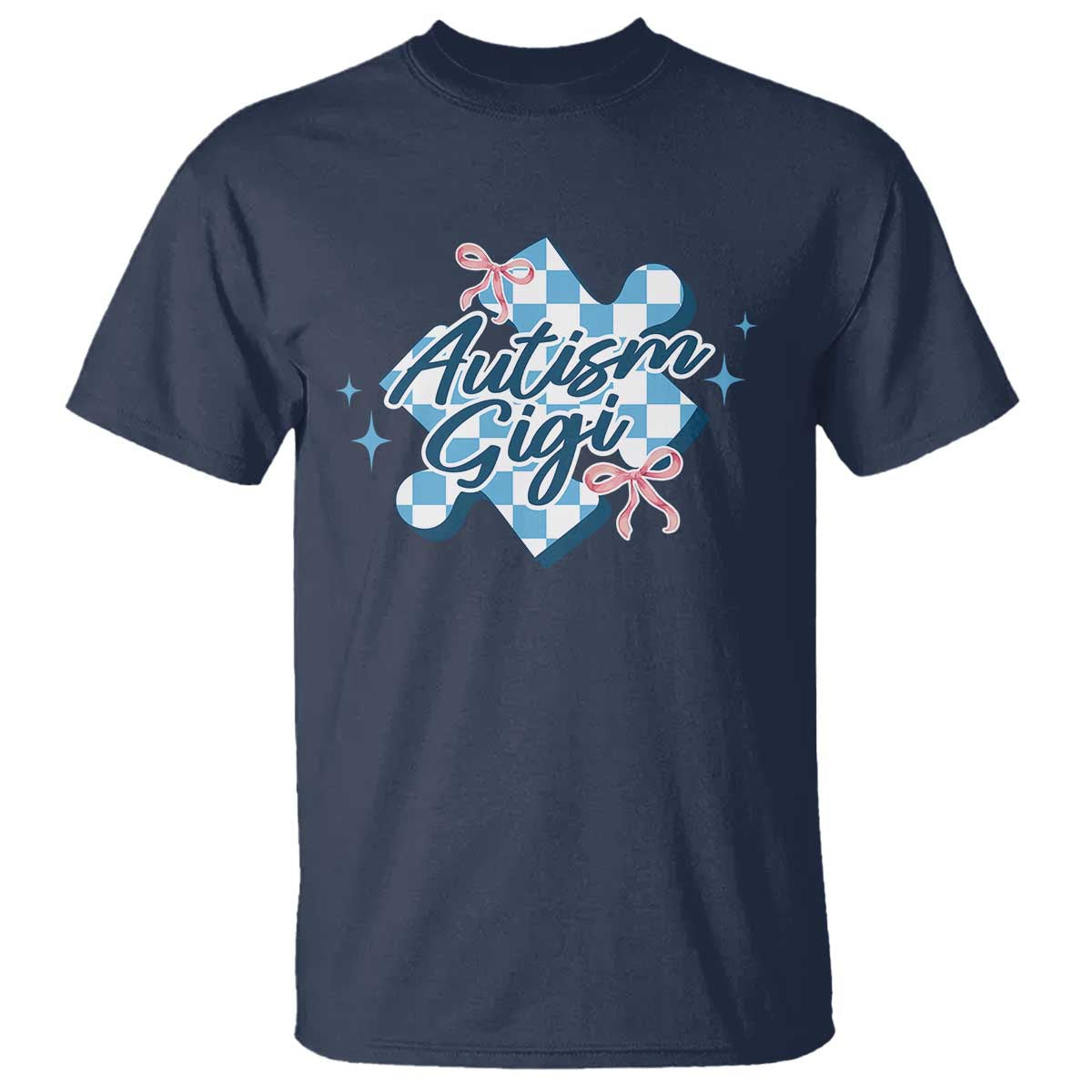 Autism Gigi Coquette Puzzle Piece Pink Bow T Shirt TS11 Navy Print Your Wear