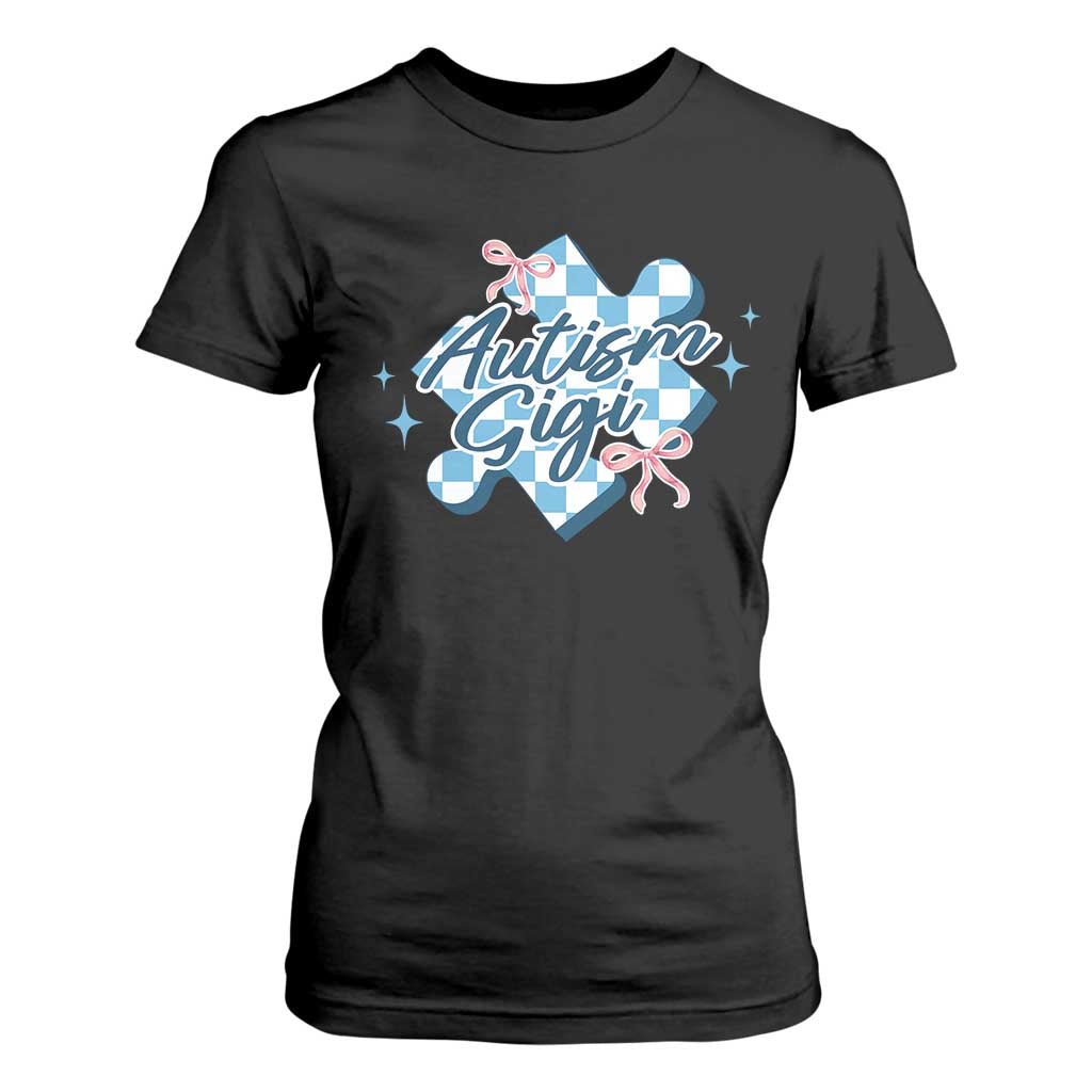Autism Gigi Coquette Puzzle Piece Pink Bow T Shirt For Women TS11 Black Print Your Wear
