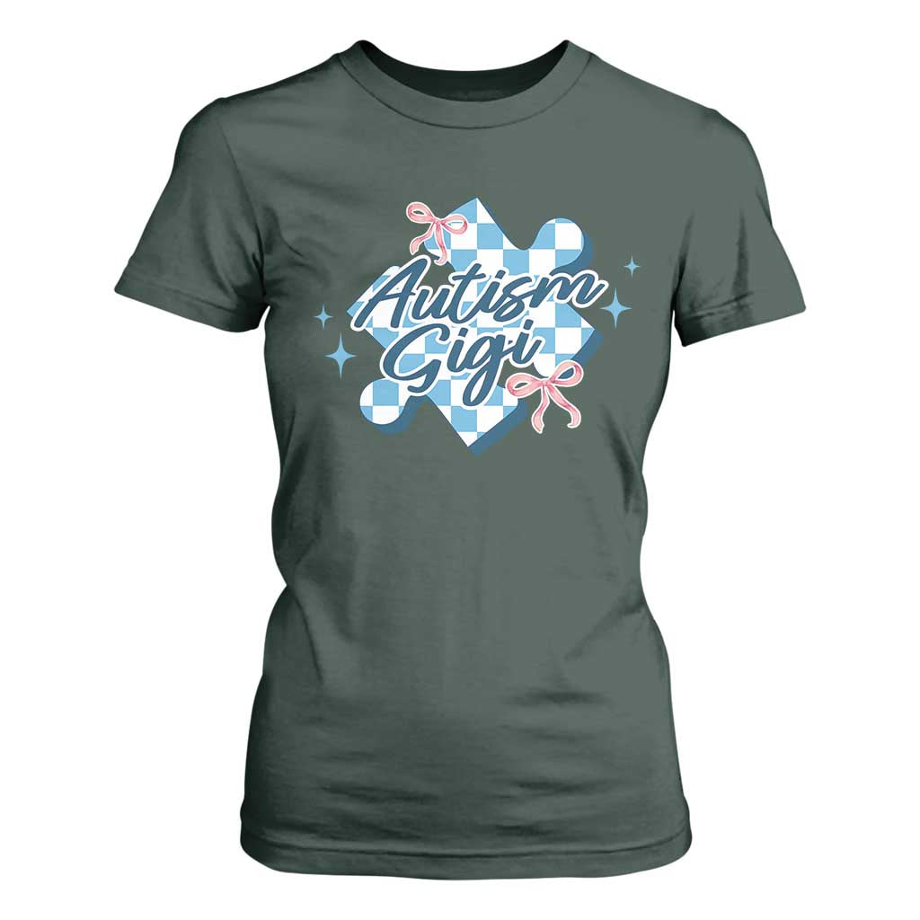 Autism Gigi Coquette Puzzle Piece Pink Bow T Shirt For Women TS11 Dark Forest Green Print Your Wear