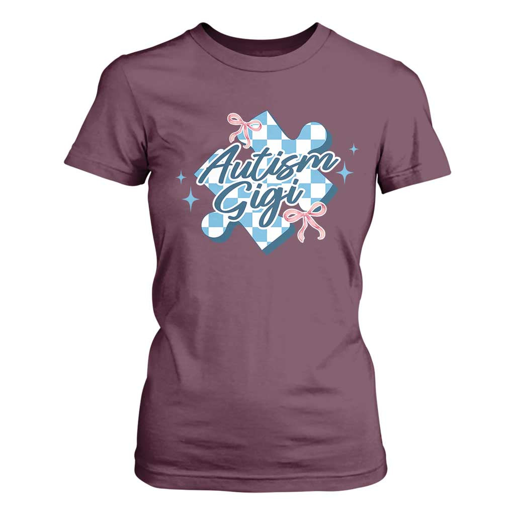 Autism Gigi Coquette Puzzle Piece Pink Bow T Shirt For Women TS11 Maroon Print Your Wear