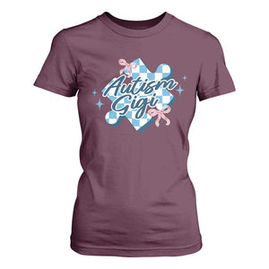 Autism Gigi Coquette Puzzle Piece Pink Bow T Shirt For Women TS11 Maroon Print Your Wear
