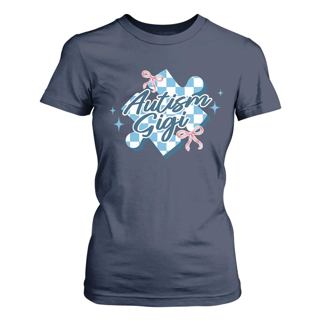 Autism Gigi Coquette Puzzle Piece Pink Bow T Shirt For Women TS11 Navy Print Your Wear