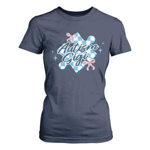 Autism Gigi Coquette Puzzle Piece Pink Bow T Shirt For Women TS11 Navy Print Your Wear