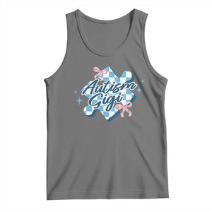 Autism Gigi Coquette Puzzle Piece Pink Bow Tank Top TS11 Black Heather Print Your Wear