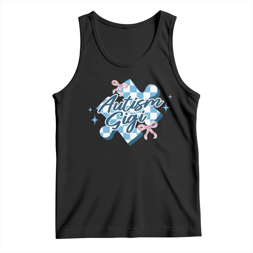 Autism Gigi Coquette Puzzle Piece Pink Bow Tank Top TS11 Black Print Your Wear