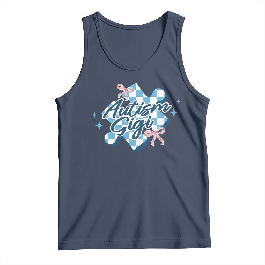 Autism Gigi Coquette Puzzle Piece Pink Bow Tank Top TS11 Navy Print Your Wear