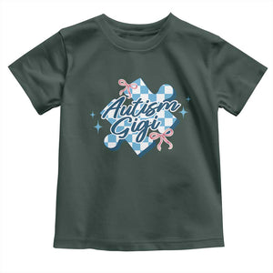Autism Gigi Coquette Puzzle Piece Pink Bow Toddler T Shirt TS11 Dark Forest Green Print Your Wear