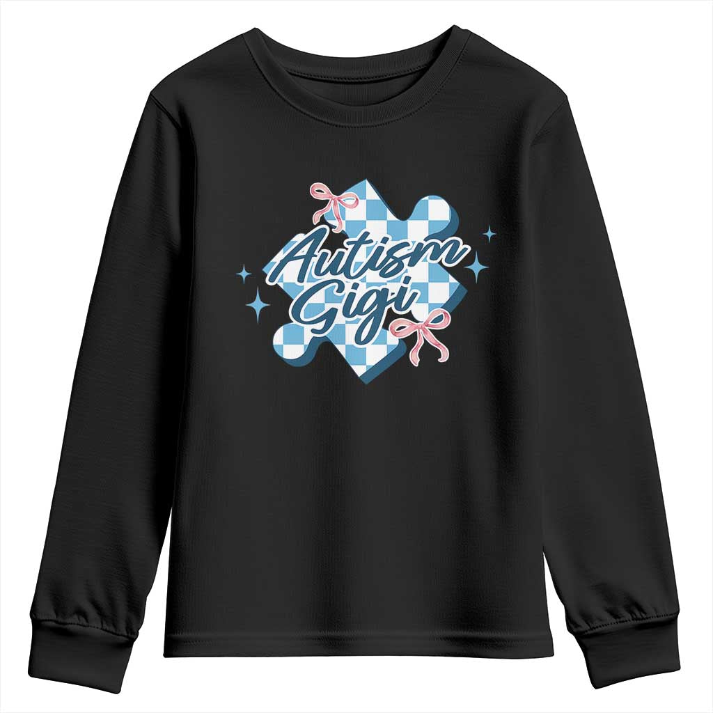Autism Gigi Coquette Puzzle Piece Pink Bow Youth Sweatshirt TS11 Black Print Your Wear
