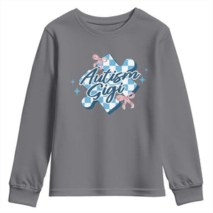Autism Gigi Coquette Puzzle Piece Pink Bow Youth Sweatshirt TS11 Charcoal Print Your Wear