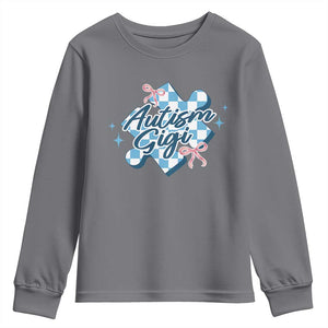 Autism Gigi Coquette Puzzle Piece Pink Bow Youth Sweatshirt TS11 Charcoal Print Your Wear