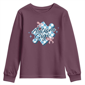 Autism Gigi Coquette Puzzle Piece Pink Bow Youth Sweatshirt TS11 Maroon Print Your Wear