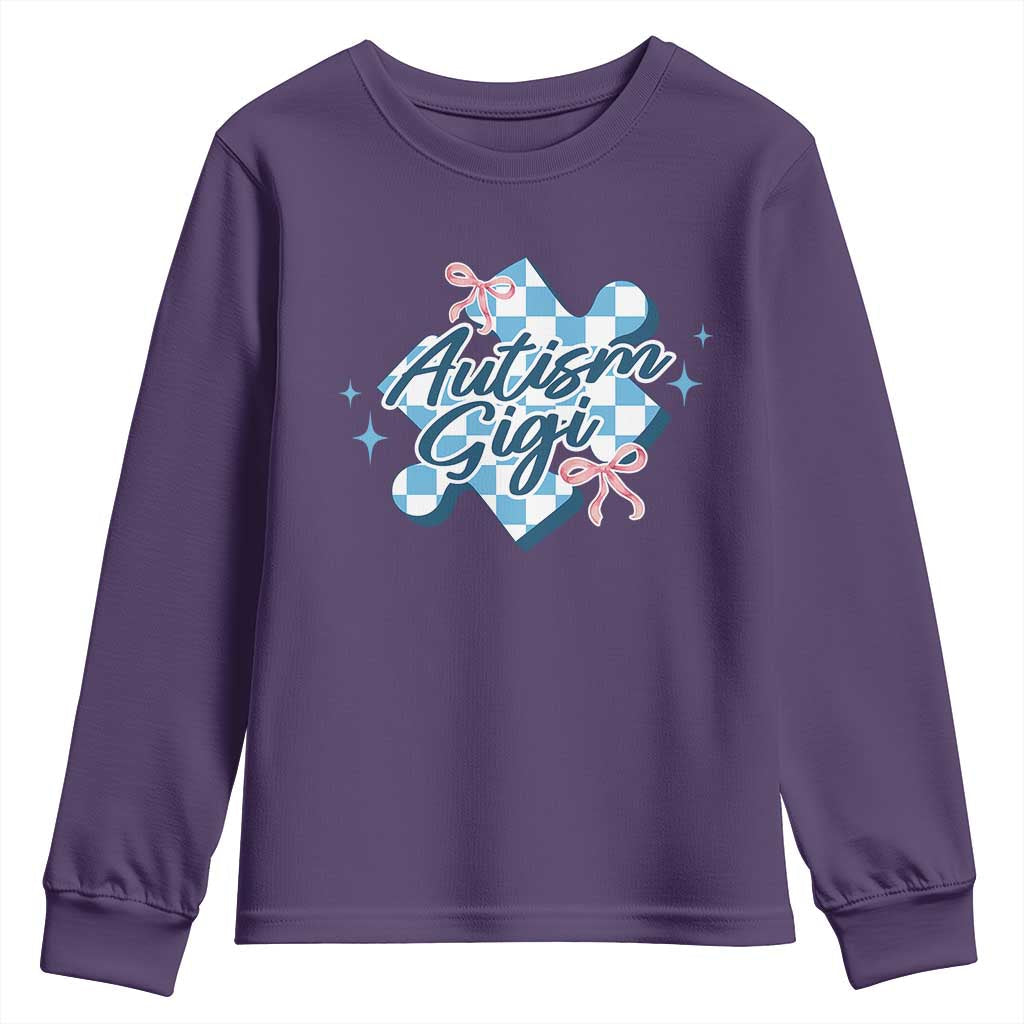 Autism Gigi Coquette Puzzle Piece Pink Bow Youth Sweatshirt TS11 Purple Print Your Wear