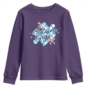 Autism Gigi Coquette Puzzle Piece Pink Bow Youth Sweatshirt TS11 Purple Print Your Wear