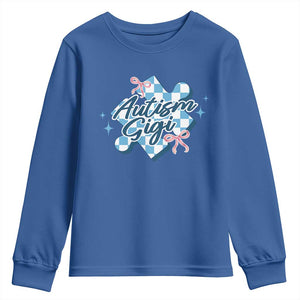 Autism Gigi Coquette Puzzle Piece Pink Bow Youth Sweatshirt TS11 Royal Blue Print Your Wear