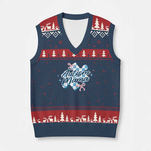 Autism Mama Coquette Puzzle Piece Pink Bow V-Neck Knit Sweater Vest TS11 Navy Red Print Your Wear