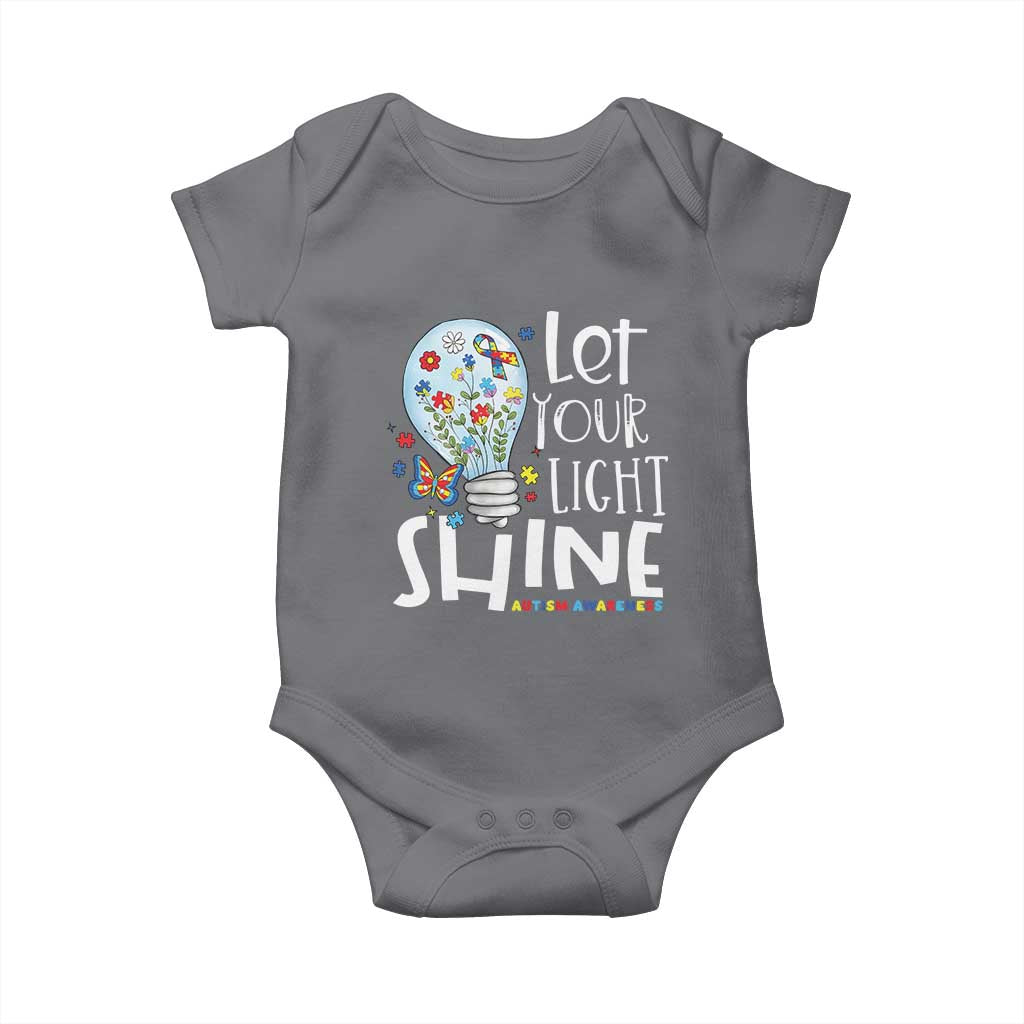 Autism Awareness Baby Onesie Let Your Light Shine Puzzle Ribbon Inspirational Quote TS11 Charcoal Print Your Wear
