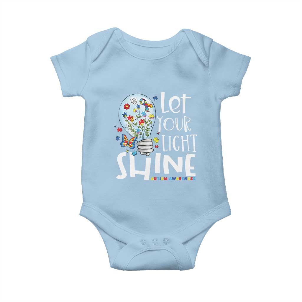 Autism Awareness Baby Onesie Let Your Light Shine Puzzle Ribbon Inspirational Quote TS11 Light Blue Print Your Wear