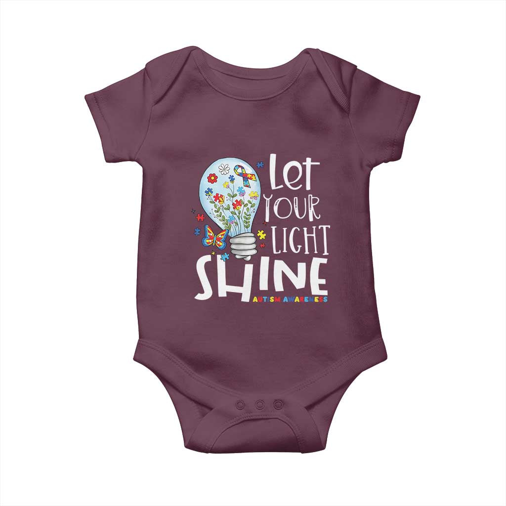 Autism Awareness Baby Onesie Let Your Light Shine Puzzle Ribbon Inspirational Quote TS11 Maroon Print Your Wear