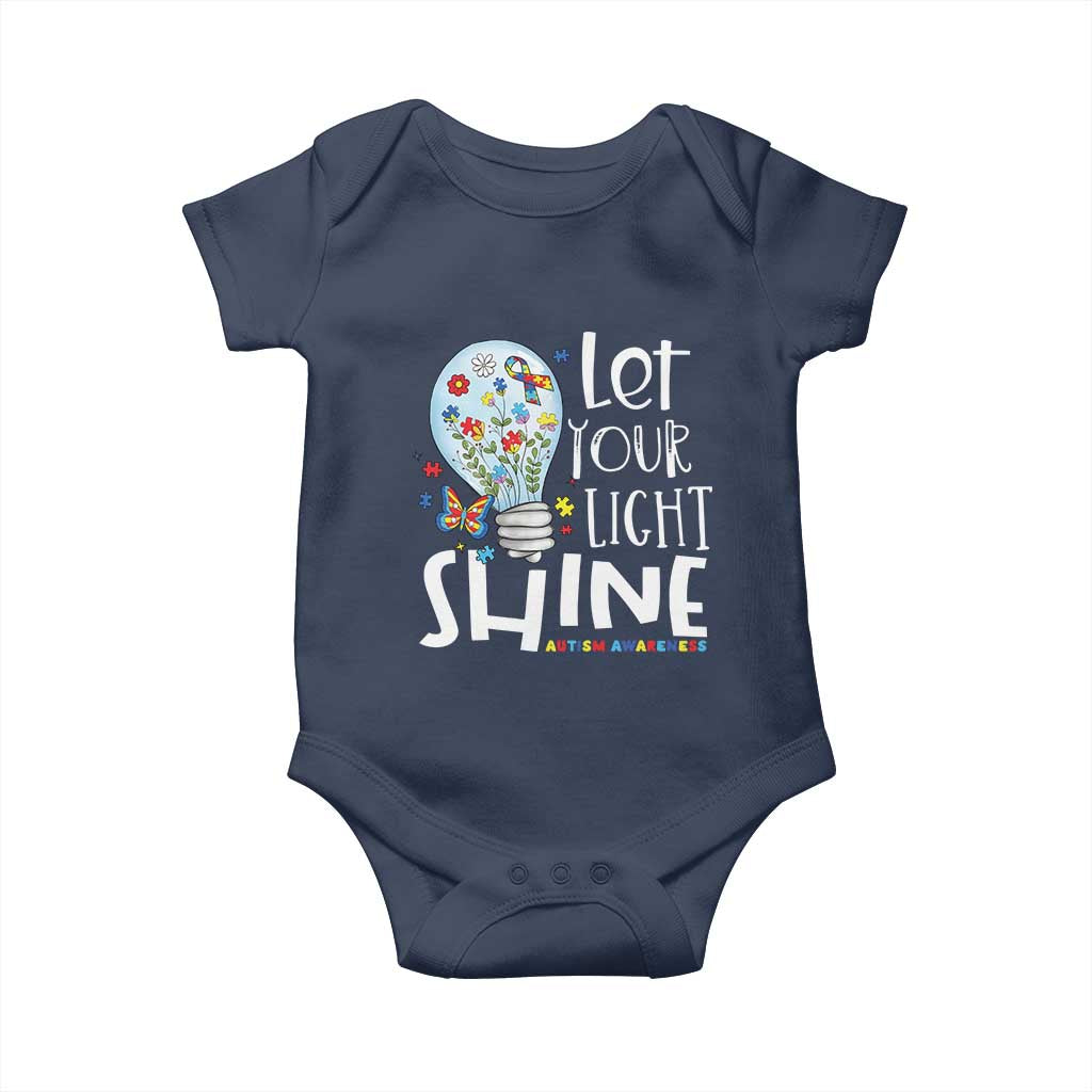 Autism Awareness Baby Onesie Let Your Light Shine Puzzle Ribbon Inspirational Quote TS11 Navy Print Your Wear