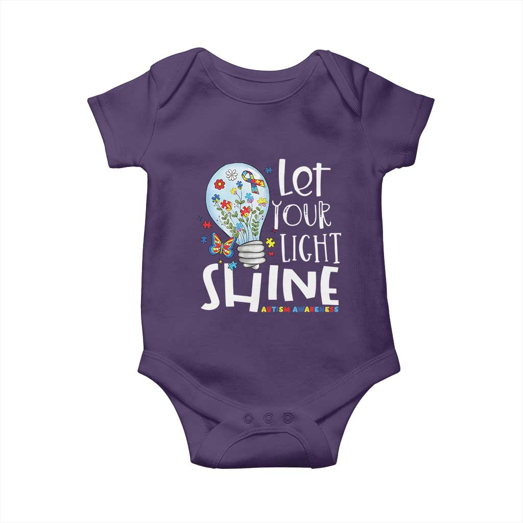 Autism Awareness Baby Onesie Let Your Light Shine Puzzle Ribbon Inspirational Quote TS11 Purple Print Your Wear