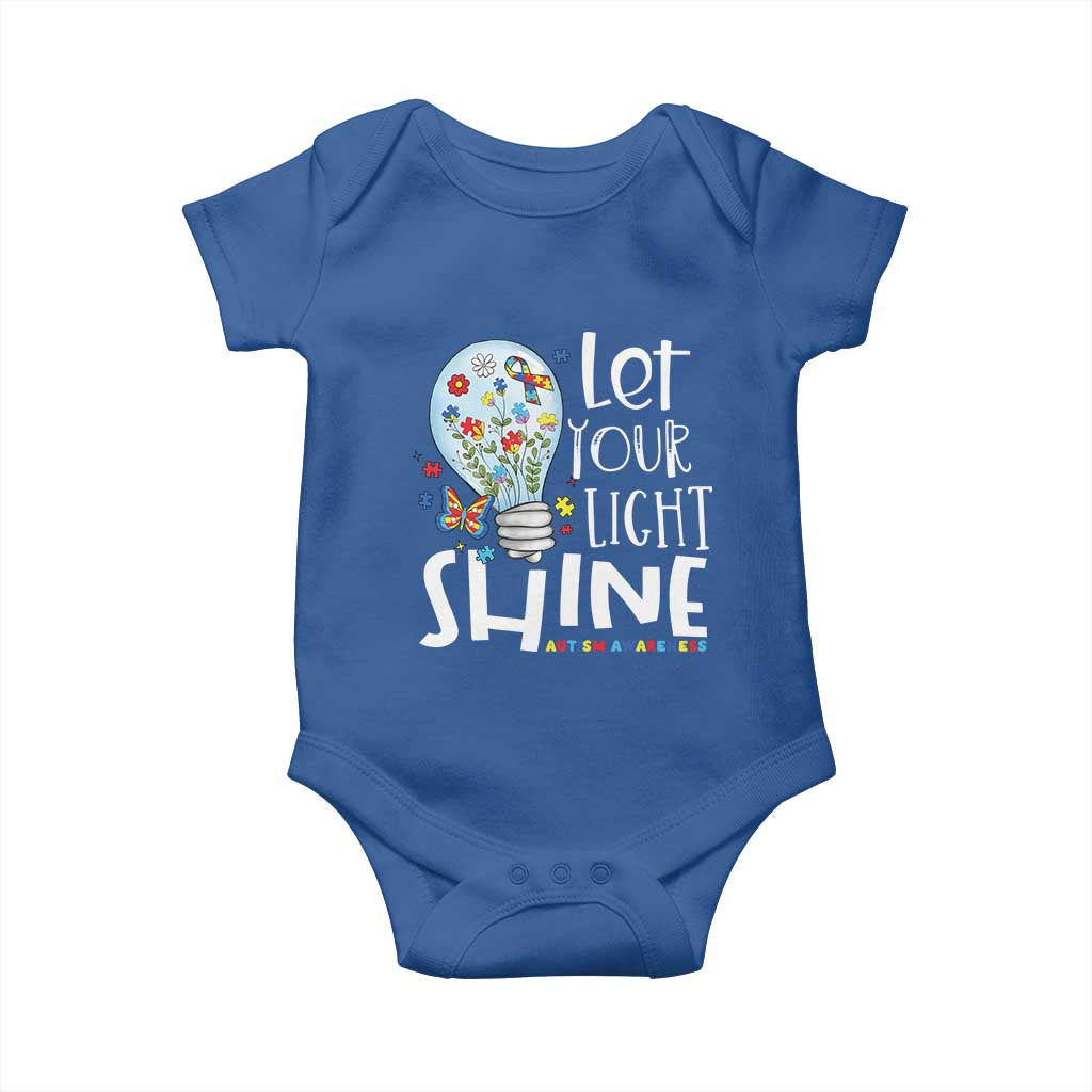 Autism Awareness Baby Onesie Let Your Light Shine Puzzle Ribbon Inspirational Quote TS11 Royal Blue Print Your Wear