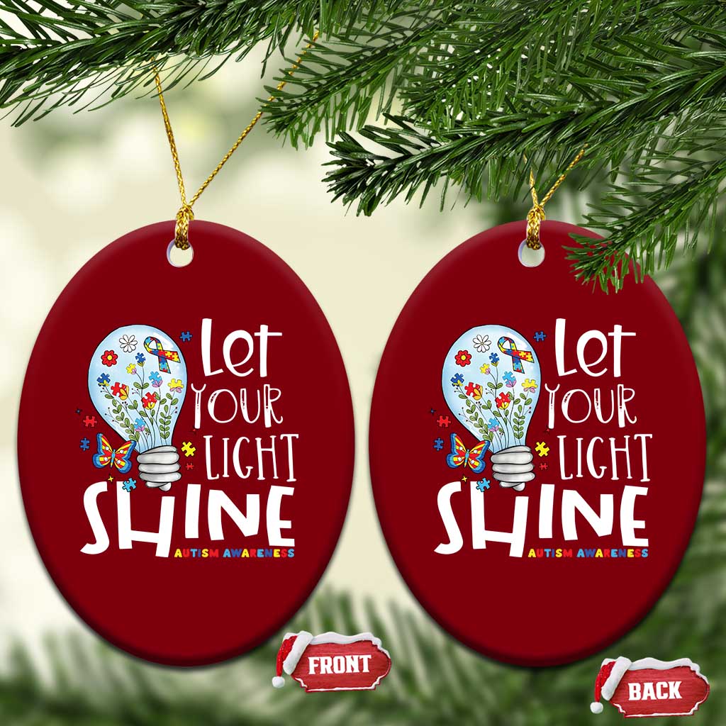 Autism Awareness Ceramic Ornament Let Your Light Shine Puzzle Ribbon Inspirational Quote TS11 Print Your Wear
