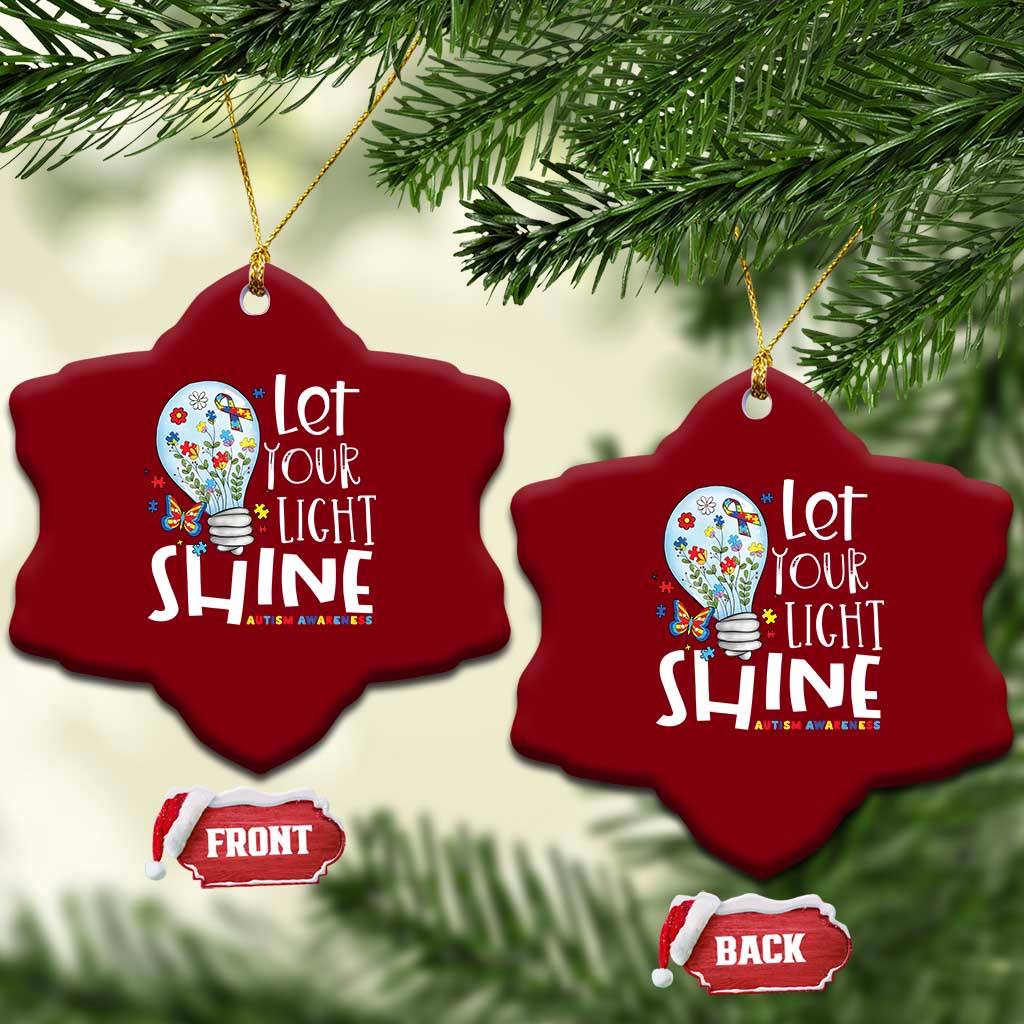 Autism Awareness Ceramic Ornament Let Your Light Shine Puzzle Ribbon Inspirational Quote TS11 Print Your Wear