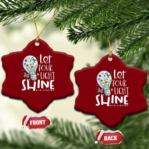 Autism Awareness Ceramic Ornament Let Your Light Shine Puzzle Ribbon Inspirational Quote TS11 Print Your Wear