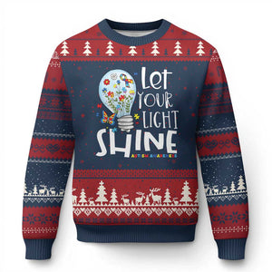 Autism Awareness Ugly Christmas Sweater Let Your Light Shine Puzzle Ribbon Inspirational Quote TS11 Navy Red Print Your Wear
