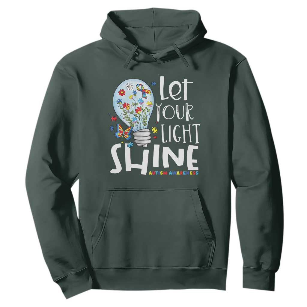 Autism Awareness Hoodie Let Your Light Shine Puzzle Ribbon Inspirational Quote TS11 Dark Forest Green Print Your Wear