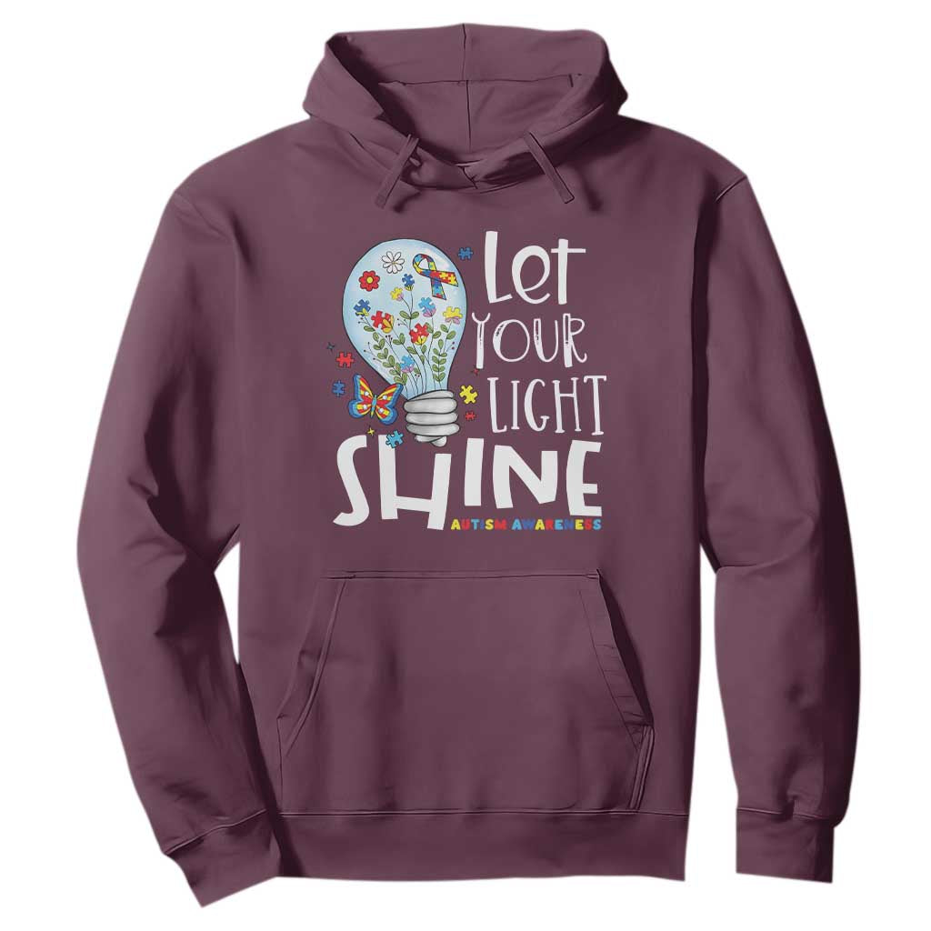 Autism Awareness Hoodie Let Your Light Shine Puzzle Ribbon Inspirational Quote TS11 Maroon Print Your Wear