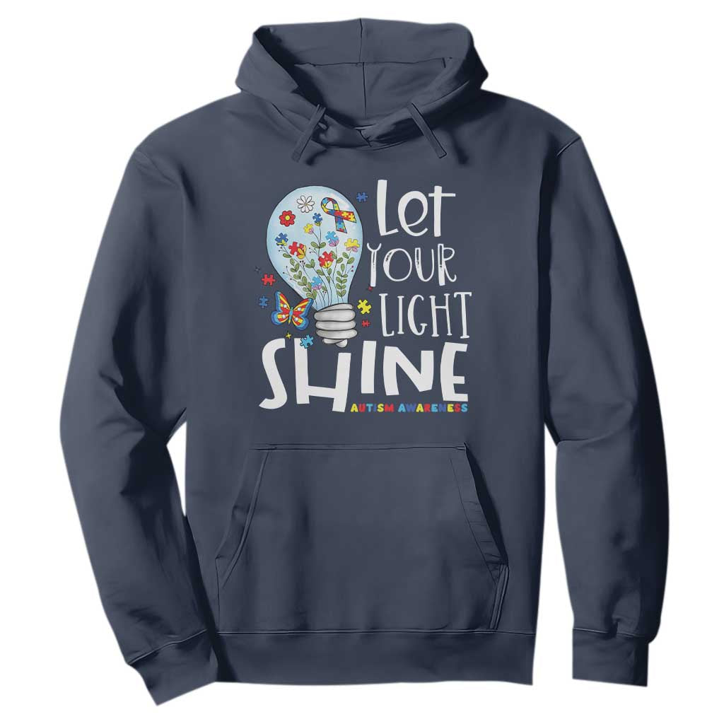 Autism Awareness Hoodie Let Your Light Shine Puzzle Ribbon Inspirational Quote TS11 Navy Print Your Wear