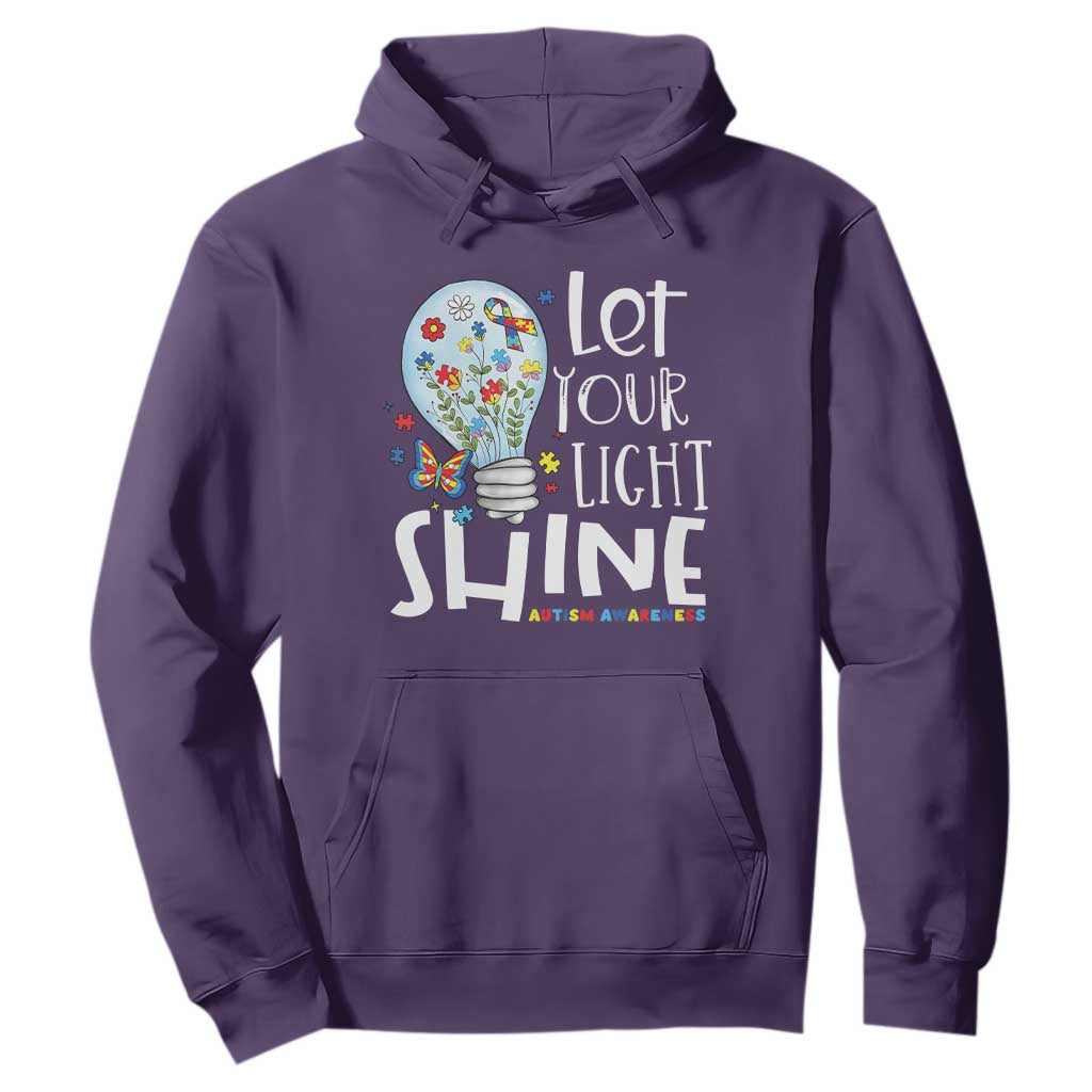 Autism Awareness Hoodie Let Your Light Shine Puzzle Ribbon Inspirational Quote TS11 Purple Print Your Wear