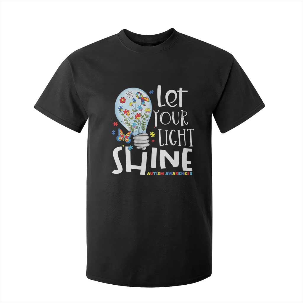 Autism Awareness T Shirt For Kid Let Your Light Shine Puzzle Ribbon Inspirational Quote TS11 Black Print Your Wear