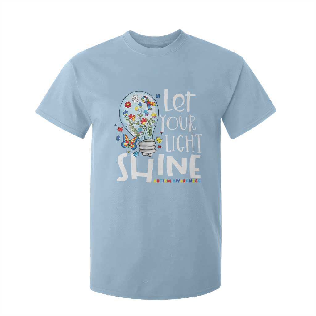 Autism Awareness T Shirt For Kid Let Your Light Shine Puzzle Ribbon Inspirational Quote TS11 Light Blue Print Your Wear