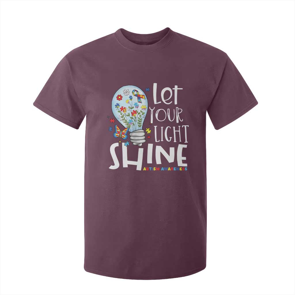Autism Awareness T Shirt For Kid Let Your Light Shine Puzzle Ribbon Inspirational Quote TS11 Maroon Print Your Wear